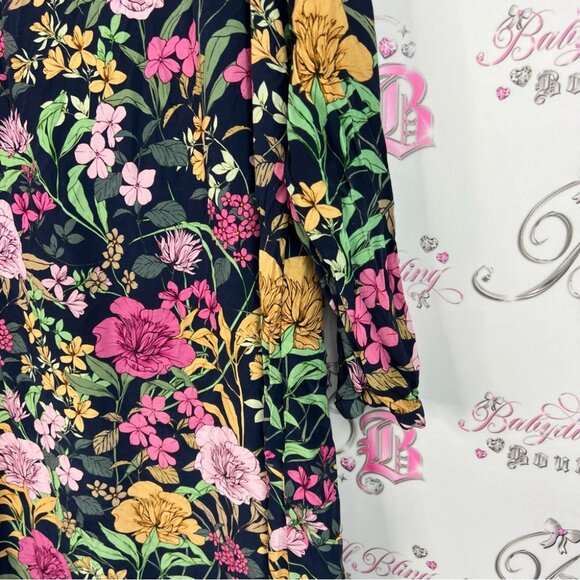 Jump dress long sleeve flowers Floral Midi Dress - Black, Pink, and Gold - Picture 3 of 13